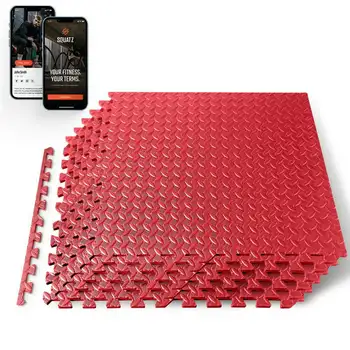 Толстый коврик-пазл для тренажерного зала и подушка для тренировок (красный)
