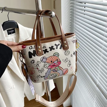 Дизайнерские сумки для рук, роскошные сумки, женская сумка на плечо, женские сумки с верхней ручкой, модные брендовые сумки с мультяшными граффити для женщин
