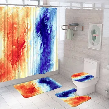 Красные, синие Мраморные занавески для душа, современная роскошная текстура, красочный декор из ткани для ванной комнаты, нескользящий коврик, коврик для ванной, крышка унитаза