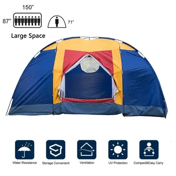 Семейная палатка на 8 человек для кемпинга, Большая купольная палатка для кемпинга с переносной сумкой для переноски, легкая для пеших прогулок, альпинизма