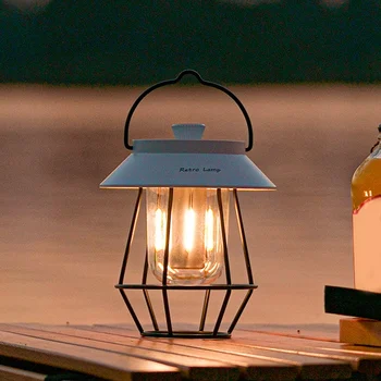 Перезаряжаемый фонарь с металлической ручкой, винтажный светильник, подвесная палатка на открытом воздухе, светло-белый Изображение 2