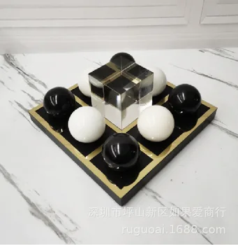 Современные простые черно-белые мраморные украшения для шахматной доски в европейском стиле, офис продаж, гостиная, настольные мягкие украшения
