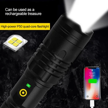 P50 супер яркий световой фонарик, зарядка через USB, стрейч, дальний патруль, охотничий прожектор без батареи