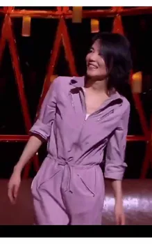 Светло-фиолетовый Комбинезон с брюками из смесового хлопка с длинными рукавами, комбинезон Faye Wong, демисезонный комбинезон Изображение 2