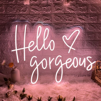 Привет, Великолепные неоновые вывески для декора стен, Романтическая светодиодная неоновая вывеска для свадьбы, Вечерние неоновые световые вывески для спальни девочек, Розовая комната
