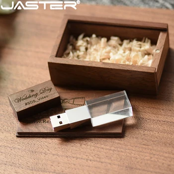 JASTER Crystal Wood USB Флэш-Накопитель 128 ГБ Флеш-накопитель Деревянная Коробка U-Диск Memory Stick Флешка 64 ГБ Свадебный Подарок Флэш-накопители 32 ГБ