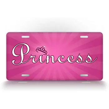 Розовый номерной знак принцессы, фиолетовая корона принцессы, металлическая табличка на стену