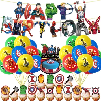 Тематический флаг Супергероя, Вытягивающий Воздушный шар, Набор для Вставки Торта, Баннер Лиги Мстителей, Баннер на День Рождения, Украшение Вечеринки, Человек-Паук, Бэтмен