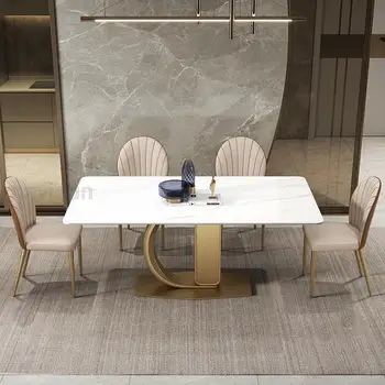 Длинный прямоугольный стол с мраморной столешницей, Выполненный на заказ, Современный минималистичный Светильник, Роскошная мебель для отеля Coffee Mesa Comedor высокого класса