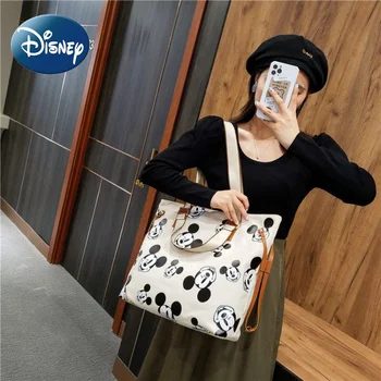 Disney Tote для женщин, холщовая сумка на плечо для девочек, сумка через плечо с Микки Маусом, большая вместительная сумка через плечо, прочный Милый мультфильм, Бесплатная доставка