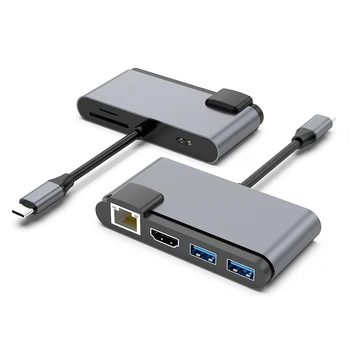 7 в 1 USB Type C КОНЦЕНТРАТОР HD USB 3,0 RJ45 Аудио 3,5 мм HDMI Док-станция USB-C Для Компьютера Ноутбука MacBook Pro Air Splitter