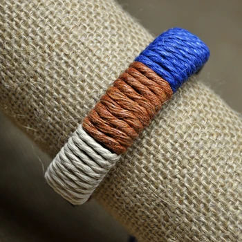 Натуральный хлопковый веревочный браслет ручной работы из искусственной кожи, оригинальные ювелирные изделия ручной работы, браслеты с подвесками #EZ225
