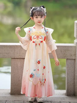 Китайский Розовый цветок с Вышивкой Hanfu, Детский Карнавальный костюм Феи для косплея, Танцевальное платье для девочек