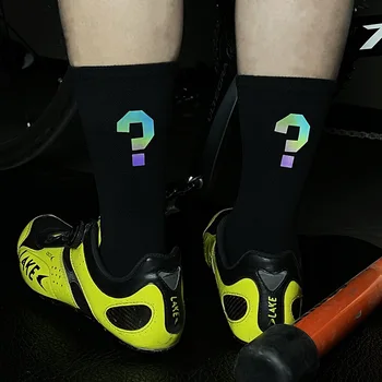 Профессиональные светоотражающие велосипедные спортивные носки, Черные нескользящие дышащие Велосипедные носки, Мужские Женские Уличные велосипедные гоночные носки