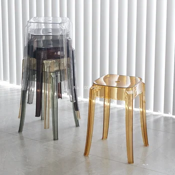 Высокие стулья из скандинавского акрила и прозрачного пластика, штабелируемые квадратные хрустальные стулья для гостиной, столовой, 4 шт. для домашнего использования Изображение 2