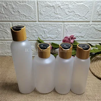 Оптовые косметические контейнеры из матового пластика, бутылки для шампуня, лосьона, флакон-капельница, колпачок для диска с бамбуковой крышкой, пустая бутылка Изображение 2