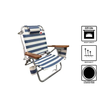 OmniCore Designs (2 упаковки), 5-позиционный Алюминиевый Пляжный стул - Синий / Белый, Уличная Мебель из Стипа, Кресло-качалка для Кемпинга Изображение 2