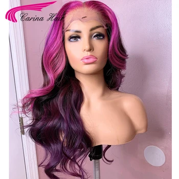 Омбре, фиолетовый парик с подсветкой, Парики с объемной волной, Парики Remy 180%, Перуанские Парики из человеческих волос для женщин, красочные фиолетовые парики Изображение 2