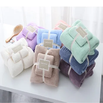 Впитывающие банные полотенца из кораллового бархата для взрослых, полотенце для лица, мягкое и удобное, синего и фиолетового цветов, набор полотенец для ванной комнаты