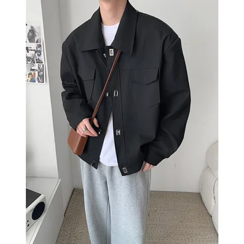 Осенняя куртка с плечевым ремнем, мужские модные черные куртки Оверсайз, мужская уличная одежда, Корейская свободная куртка-бомбер, мужское короткое пальто M-2XL