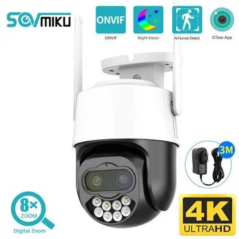 Интеллектуальная PTZ IP-камера 4K 8MP WiFi Камера наблюдения С двойным объективом, 8-кратным гибридным зумом, обнаружение человека, Защита безопасности Ночного видения