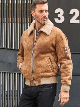 Новая мужская куртка из овчины, Короткое меховое Пальто, Тонкое Кожаное пальто, Зимняя повседневная верхняя одежда