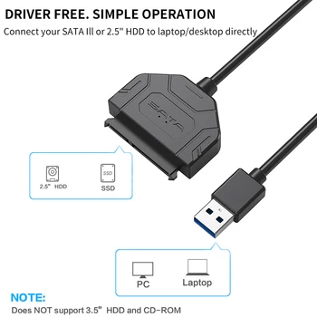 Кабель для жесткого диска TISHRIC SATA-USB 3,0, кабель USB3.0-SATA 22Pin, внешний адаптер для жесткого диска HDD SSD Изображение 2