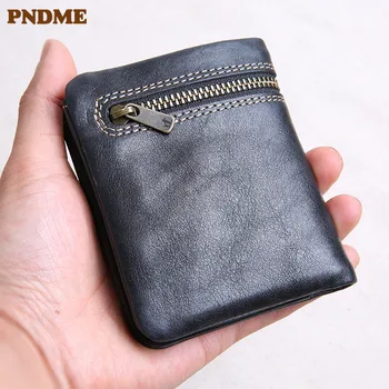 PNDME модный короткий мужской женский кошелек из натуральной кожи, ретро дизайнерский кошелек из натуральной воловьей кожи, тонкий держатель для карт, кошелек для монет