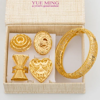 Новый Модный браслет-манжета и кольца для женщин, Роскошный Классический ювелирный набор из меди Золотого цвета с подарочной коробкой, Бесплатная доставка для свадьбы Невесты
