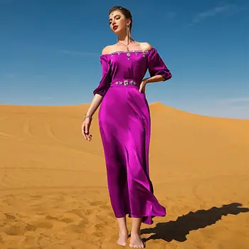 Дубайское женское мусульманское платье Макси Абайя, Марокканский праздничный Кафтан Джилбаб, Исламский кафтан, Индийское платье, Женское
