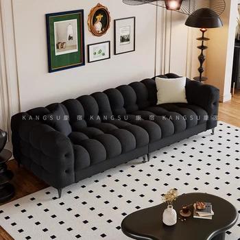 Черный диван King Size Lazy Середины века, 3-местный поролоновый губчатый диван для отдыха, Минималистичный Дизайнерский Гарнитур для чтения, мебель для салона Канапе Изображение 2