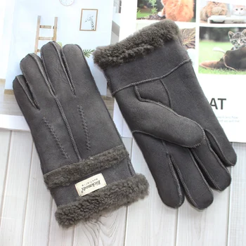 Зимние теплые мужские перчатки из овчины с толстой шерстяной подкладкой, модные гофрированные перчатки от ветра и холода Изображение 2