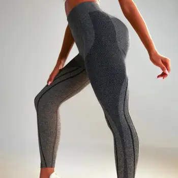 Женские бесшовные леггинсы с высокой талией, спортивные штаны для йоги, подтягивающие ягодицы, тренировочные колготки для контроля живота Изображение 2