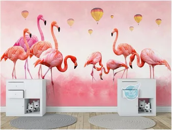 Изготовленная на заказ фреска фото 3d обои Современные простые перья фламинго комнатная живопись 3d настенные фрески обои для стены 3 d Изображение 2