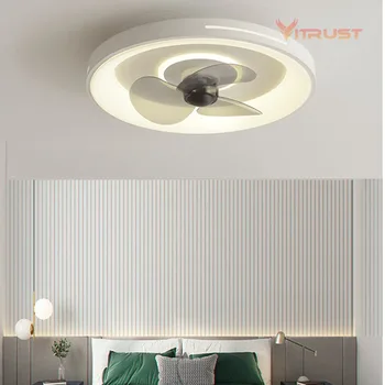Низкопольный светодиодный потолочный вентилятор, светильник в виде круга и квадрата для кухни, спальни, столовой, внутреннего помещения, Дистанционное светодиодное освещение, вентиляторы скрытого монтажа Изображение 2