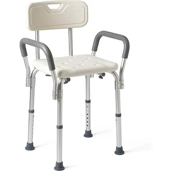 Кресло для душа Medline, сиденье для ванны со спинкой и мягкими подлокотниками, регулируется по высоте, выдерживает вес до 350 фунтов, белое