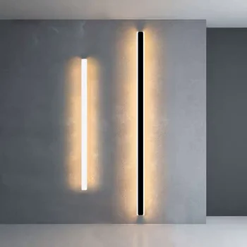 Скандинавский Черно-белый светодиодный настенный светильник для Спальни, светодиодные настенные светильники с длинной полосой, угловой настенный светильник для лестницы Изображение 2