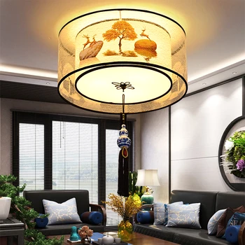 Круглый потолочный подвесной светильник в китайском стиле, светодиодный светильник для гостиной, ресторана, спальни, освещения коридора, китайского ресторана, магазина Изображение 2