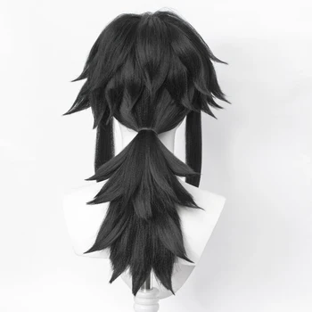 RANYU Аниме Demon Slayers Tomioka Giyuu Парик Длинные Короткие Синтетические Черные Волосы для Косплея Термостойкий Парик для вечеринки Изображение 2