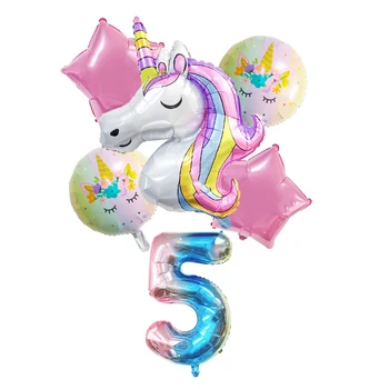 Воздушный шар с единорогом, 32-дюймовый номер, воздушные шары из фольги, украшения для вечеринки в честь дня рождения Единорога, одноразовая посуда для душа ребенка Изображение 2