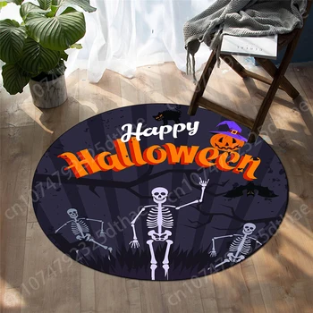 Круглый ковер на Хэллоуин, череп летучей мыши, тыква, коврики для гостиной, коврики для спальни, украшение дома, противоскользящий коврик для стула