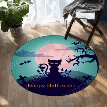 Круглый ковер на Хэллоуин, череп летучей мыши, тыква, коврики для гостиной, коврики для спальни, украшение дома, противоскользящий коврик для стула Изображение 2
