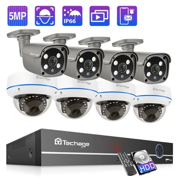Techage H.265 8CH 5MP POE Camera System Smart AI Face Обнаруженный Человеком Комплект Видеонаблюдения Домашняя Безопасность Удаленный Доступ P2P