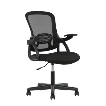 Эргономичная сетчатая спинка офисного кресла с откидывающимися подлокотниками, черная ткань, 275 фунтов