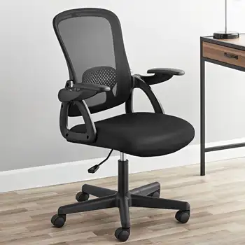 Эргономичная сетчатая спинка офисного кресла с откидывающимися подлокотниками, черная ткань, 275 фунтов Изображение 2