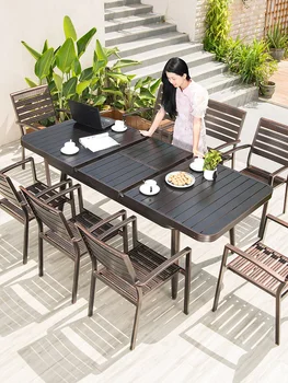 Уличные столы и стулья из алюминиевого сплава, сад во внутреннем дворе, Европейская вилла для отдыха, терраса из литого алюминия, выдвижной стол
