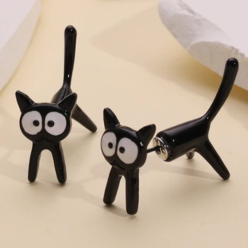 Милые серьги с 3D кошками для женщин и девочек, Забавные мультяшные серьги-гвоздики для тела черного котенка, модные креативные украшения для ушей животных, подарки