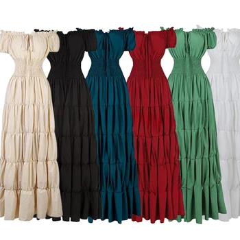 Женское Ирландское платье эпохи Возрождения с открытыми плечами, Средневековое крестьянское платье, Пиратская девка, Ретро-платье, Макси-длинное платье с завышенной талией