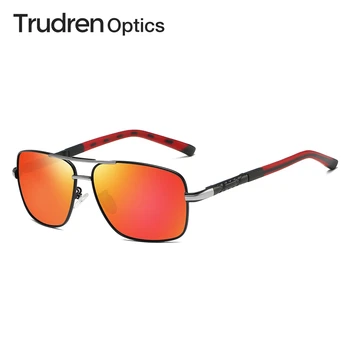 Мужские Прямоугольные солнцезащитные очки Trudren для вождения автомобиля, Поляризованные Солнцезащитные очки UV400 с пружинным шарниром, двухцветные металлические солнцезащитные очки 1386