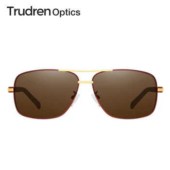 Мужские Прямоугольные солнцезащитные очки Trudren для вождения автомобиля, Поляризованные Солнцезащитные очки UV400 с пружинным шарниром, двухцветные металлические солнцезащитные очки 1386 Изображение 2
